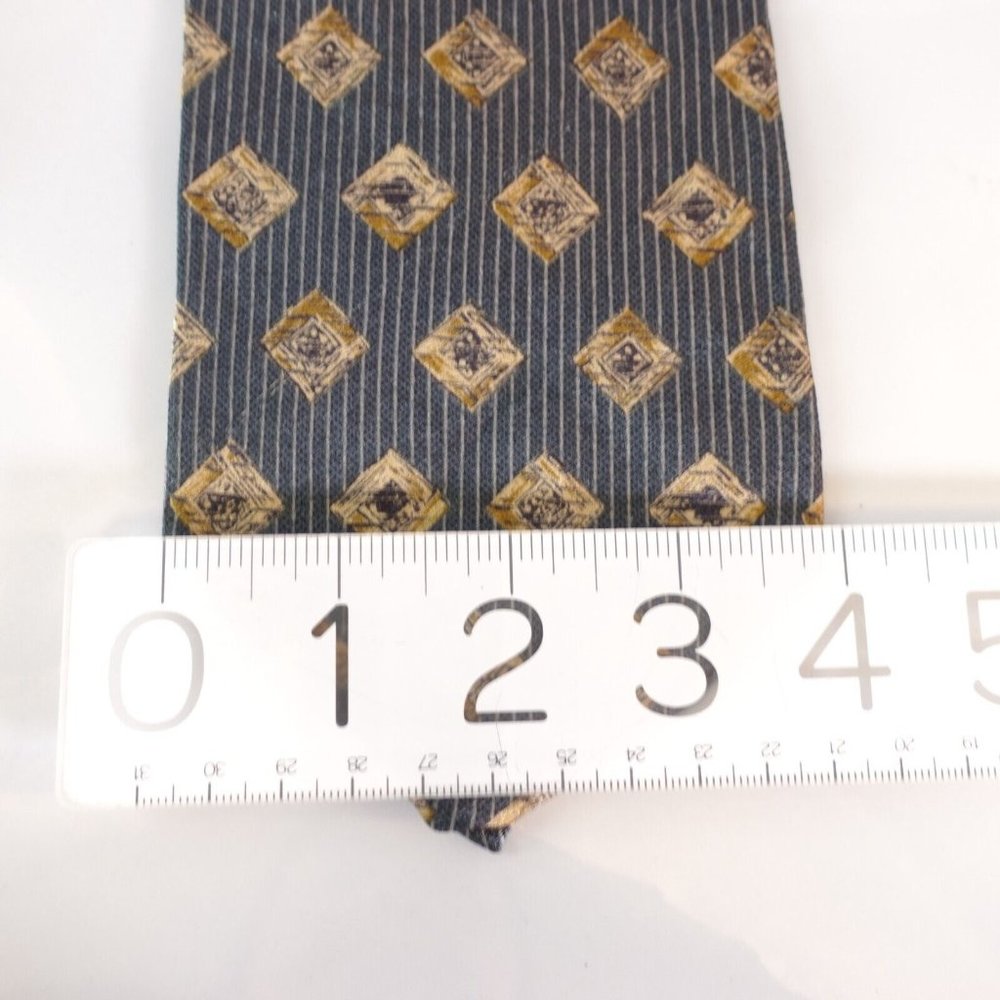 BRUTUS Men's Denim Blue Ivory Geometric Art Striped Necktie Silk Diamond Classic - Picture 7 of 10